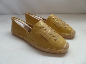 TORY BURCH Ines smooth & croc-effect leather Yellow espadrilles New UK 5.5 - Picture 1 of 24