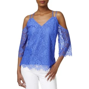 Bar III Womens Cold Shoulder Lace Pullover Top Blue L - Picture 1 of 1