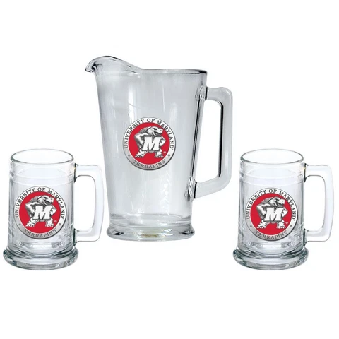 University of Maryland Terps Pitcher and 2 Stein Glass Set Beer Set Cover