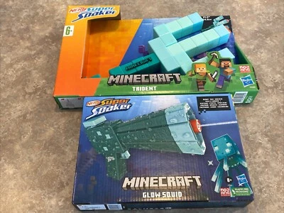 NERF Super Soaker Minecraft Glow Squid Water Blaster & Trident Bundle LOT 🔥 - Image 1 of 4