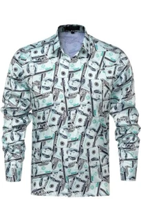 Mens Luxury Brand Printed All Over Silklike Button Down Shirt  Money Print 3XL  - Picture 1 of 2