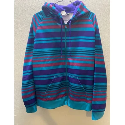 Under Armour Women's XL Full Zip Hoodie Turquoise Striped Fleece - Image 1 of 4