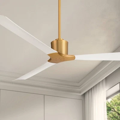 60" Casa Vieja Lume Soft Brass and White Damp Ceiling Fan with Remote - Image 1 of 4