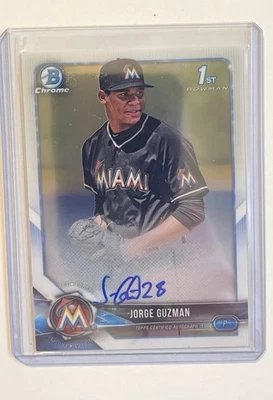 Jorge Guzman 2018 Bowman Chrome - Prospect Autograph 1st Bowman Auto - Image 1 of 2