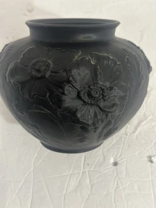 Vintage Tiffin Mohn Vase - Schwarzer Amethyst Satiniertes Glas Vase - Bild 1 von 10
