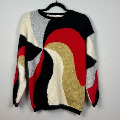 Rafaella Vintage 80's 90's Angora Lambswool Abstract Sweater Petite SM Mob Wife - Image 1 of 4