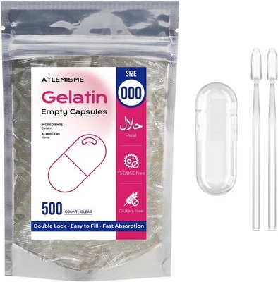 Empty Capsules Size 000 500 Count,Clear Empty Gelatin Capsules Kosher,Halal and - Image 1 of 4
