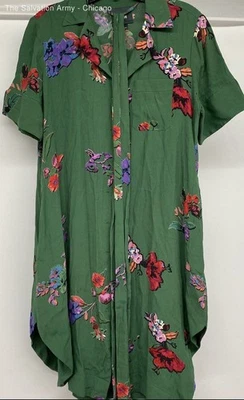Maeve Womens Green Floral Short Sleeve Collared Midi Shirt Dress Size XSP - Image 1 of 4