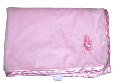 Care Bears Pink Love A Lot Bear Manta Bebé Minky Frontal Satinado Respaldo Borde Foto 1 de 4