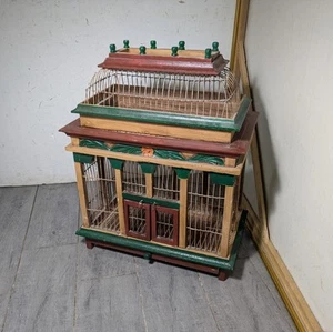 Vintage French Victorian Style Dome Top Wood Metal Wire Bird Cage Bird House F45 - Picture 1 of 23
