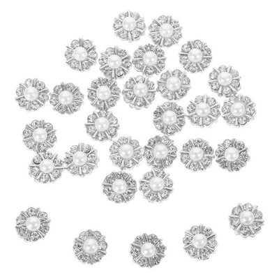 50Pcs Pearl Buttons Alloy Rhinestone Buttons alloy rhinestone buttons - Image 1 of 4