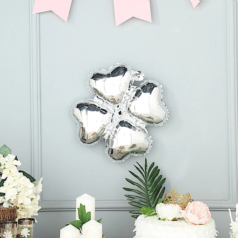 10 SILVER 15" Clover Mylar Foil Balloons Wedding Birthday Party Light Gray - Image 1 of 4