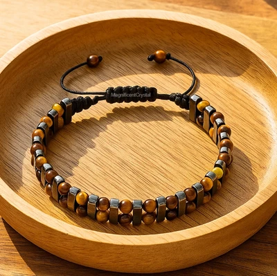 Tigers Eye Hematite Bracelet Energy Stone Jewelry Healing Women Men Reiki Gifts - Image 1 of 4