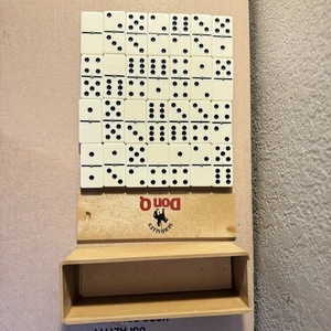 Vintage Serrales Don Q spinning double six dominoes in wooden box - Picture 1 of 12