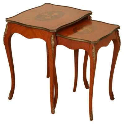 LOVELY VINTAGE FRENCH INLAID PARQUETRY SET OF 2 NESTING TABLES - Image 1 of 4