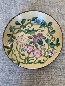 VTG Brass Porcelain Hand Painted Decorative Bowl Cottagecore Gallery Wall Whimsy - Picture 1 of 6