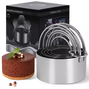 5 Pieces Round Biscuit Cutter with Handle - Stainless Steel Round Circle Doug... - Picture 1 of 6