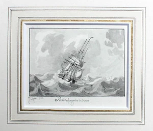JOSEPH SIPKES - ORIGINAL SIGNIERT 1832 Segelschiff Sailboat Marine ship zeilboot - Bild 1 von 6
