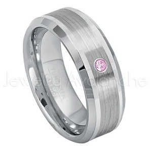 0.07ct Pink Tourmaline Ring, October Birthstone Ring, Tungsten Wedding Band #002 - Picture 1 of 1