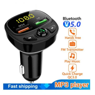  Car Bluetooth 5 .0 MP3 Player Dual USB car cigarette lighter QC3.0 Fast Charger - Image 1 of 4