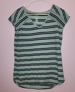 Womens Blouse St. John's Bay Green with Black & Green Stripes Size Large