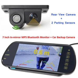 7" MP5 Bluetooth Car Rearview Mirror Monitor 2 in 1 Car Parking Sensor Camera - Picture 1 of 10