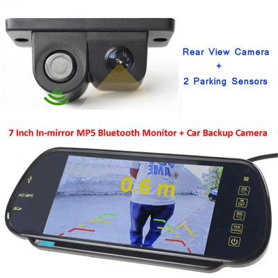 7" MP5 Bluetooth Car Rearview Mirror Monitor 2 in 1 Car Parking Sensor Camera - Image 1 of 4