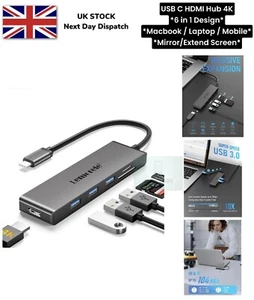 USB C Hub 4K Multiport Hub HDMI 6 in 1 Aluminium Space USB C Hub MacBook Pro/Air - Picture 1 of 18