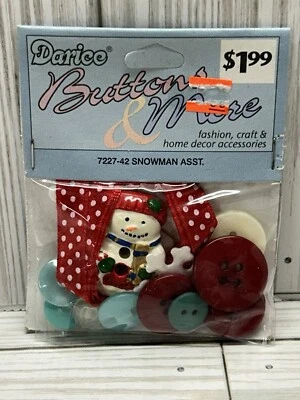 Vintage Darice Button Kit Snowman Assortment Red Green White Embellishments New - Image 1 of 4
