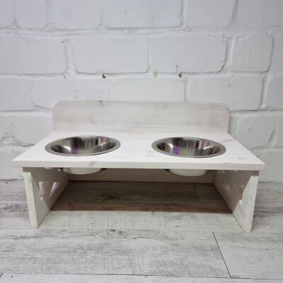 Futterstation Vintage Weiß 2x1200ml Massiv Holz -Futterbar Napf Hundenapf - Bild 1 von 4