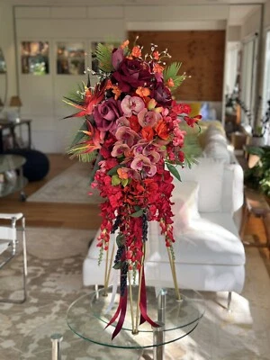 "Ramo de boda 36"" L cascada grande sensación real imitación flor orquídea rojo paraíso" Foto 1 de 4