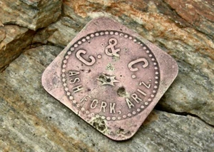 1908 ASH FORK A.T. ARIZONA (R8 YAVAPAI books $300) ONE DRINK AT OFFICE BAR TOKEN - Picture 1 of 8