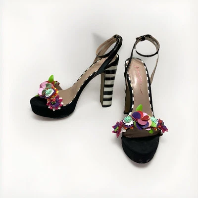 Betsey Johnson Carra High Heel Women’s 8.5M Black Floral Stripe Designer - Image 1 of 4