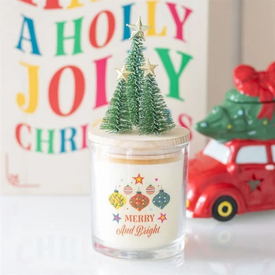 Merry and Bright Bauble Cinnamon & Spice Glass Candle with Tree - Gift - Image 1 of 4