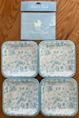 "Platos de almuerzo azules para baby shower de 7"" para niño más libro de consejos/registro de invitados-32 quilates" Foto 1 de 4