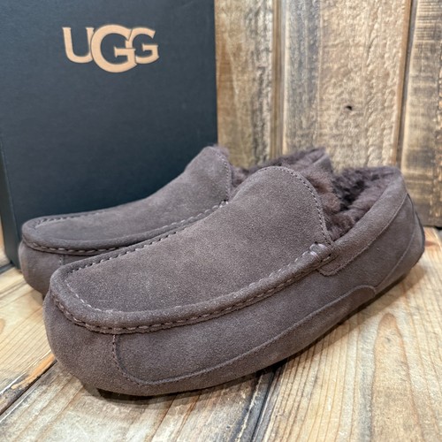 UGG SCARPA MOCASSINO UOMO ASCOT PANTOFOLA SCAMOSCIATA LANA COMFORT TAGLIA US 10 ~ CACAO SPOLVERATO