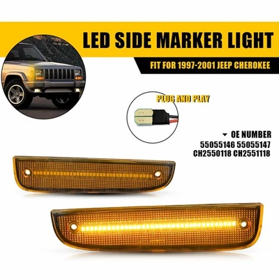 Lámpara de señal de luz de señalización LED ámbar para guardabarros delantero Cherokee Jeep 1997-2001 Foto 1 de 4