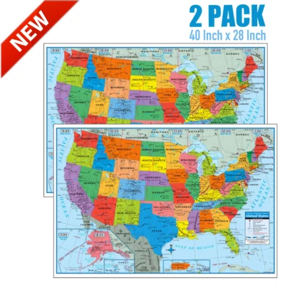 2x Wall Map Of The United States USA Road Travel Maps City Name US Poster 28x40"
