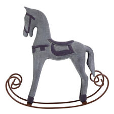 (Grey)Handmade Wooden Rocking Horse Carved Painted Kids Toy Gift Table Decora SD
