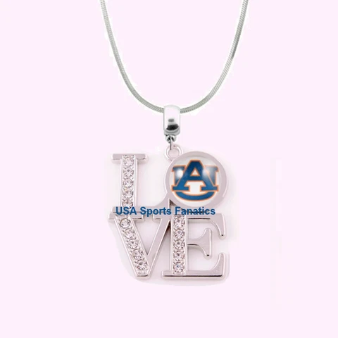 NCAA - Auburn Tigers 925 Sterling Silver Team Love Necklace With Rhinestones Cover