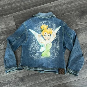 Disney Denim Jacket GIRLS SIZE 7/8 MEDIUM Tinker Bell Jean Rhinestone Buttons - Picture 1 of 11