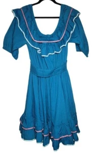 Vintage Jeri Bee Womens Blue Square Dance Dress Size 8 80s Retro Western Prairie - Picture 1 of 12