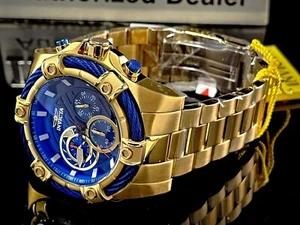 New Invicta Men's BOLT 52mm Chronograph Quartz Gold Blue SS Bracelet Watch - Picture 1 of 7