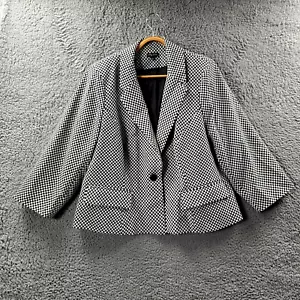 City Chic Womens Crop Jacket Plus Size L Black White Check 3/4 Sleeve Collared - Picture 1 of 14