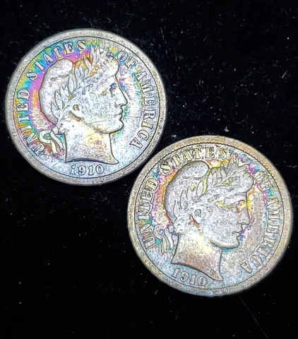*ALBUM TONED* 1910 And 1910 D Barber Dime Set *B86 Cover