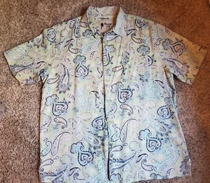 Vintage Silk Green Mens Paisley Short Sleeve Button Up 100% Silk Shirt Size XXL - Picture 1 of 6