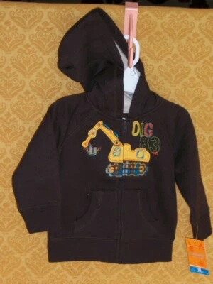 Moletom com capuz marrom meninos 18 meses com zíper guindaste escavadeira escavadeira nova com etiquetas - Imagem 1 de 2