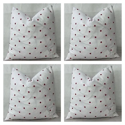 Set of 4 - Cushion Covers Polka Dot Red White Classic 70's Design 18x18" 45x45cm - Image 1 of 4