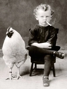 11050.Decor Poster..Vintage Interior wall design.B&W photograph.Child & chicken - Picture 1 of 1