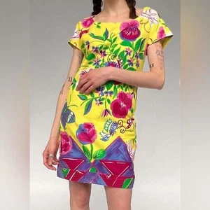 AUTÉNTICO Mini Vestido Vintage Gianni Versace Amarillo Floral Talla Pequeña - Imagen 1 de 7